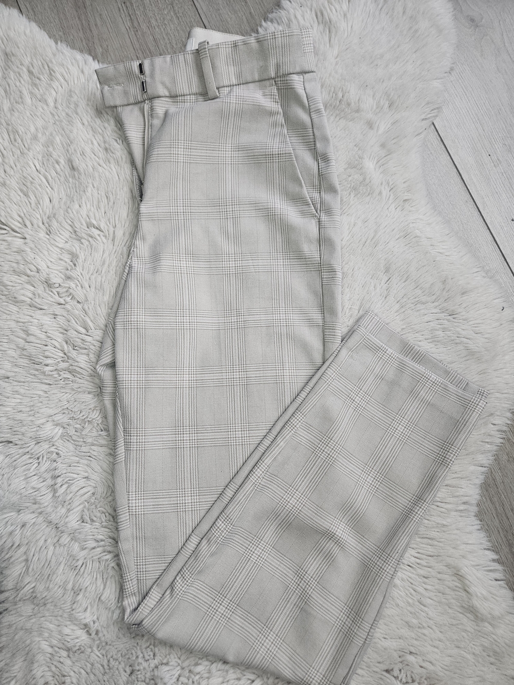 H&M Gray Plaid Tapered Dress Pants High Waisted Career Trousers M 🔥